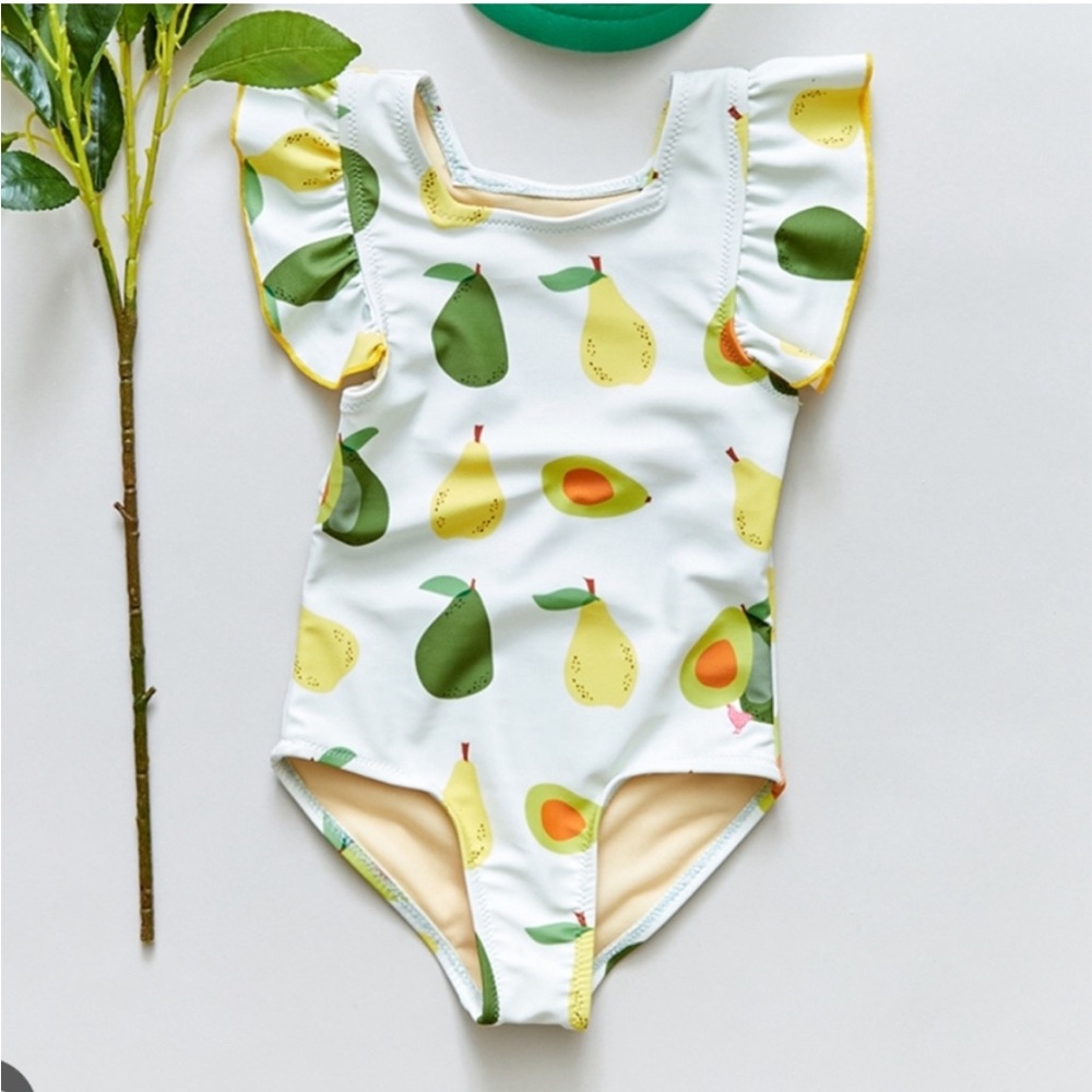 Girls Pink Chicken Avocado Swimsuit 4T